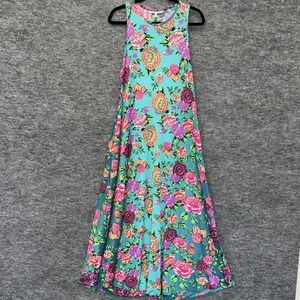 Ari South Maxi Dress Women XL Teal Floral Sleeveless Hawaiian Summer Party